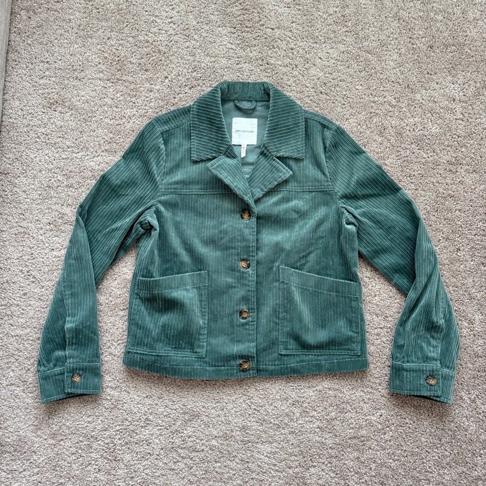 Avec Les Filles Teagan Womens Green Corduroy Jacket Size S 68726 Cotton Blend